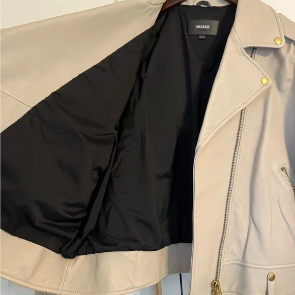 MACKAGE Women’s XXL Baya Jacket in White Lamb Leather Biker Moto CP25 - Picture 15 of 15